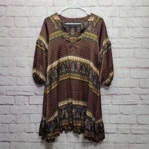 Patterson J Kincaid Satin Retro Cottage‎ Mini Dress S Hippie Boho Floral Peasant